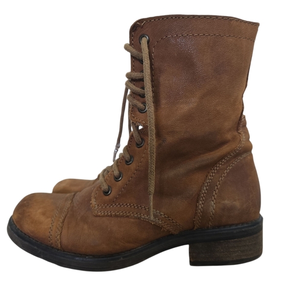 STEVE MADDEN TROOPA 2 Brown Leather Zip Combat Boots Womens Size 8.5 Distressed - Picture 5 of 12